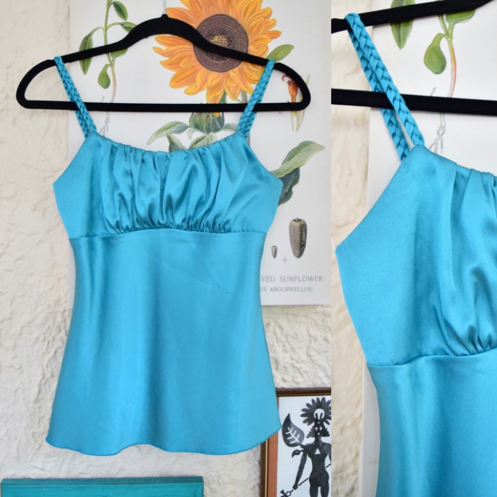 90s teal blue green silky satin mermaid baby doll tank top (S)